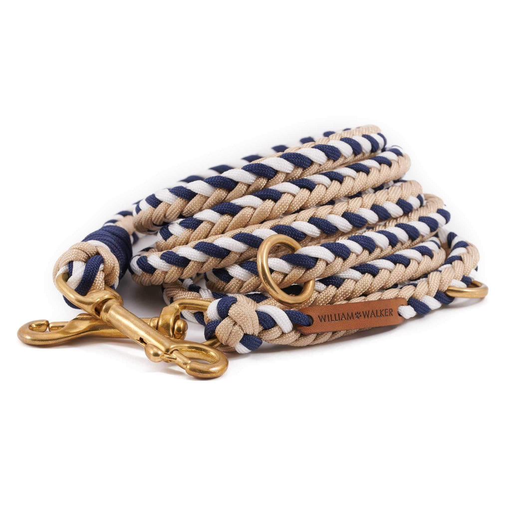 Braided paracord dog lead Hanseatic (blue-white-beige) by William Walker